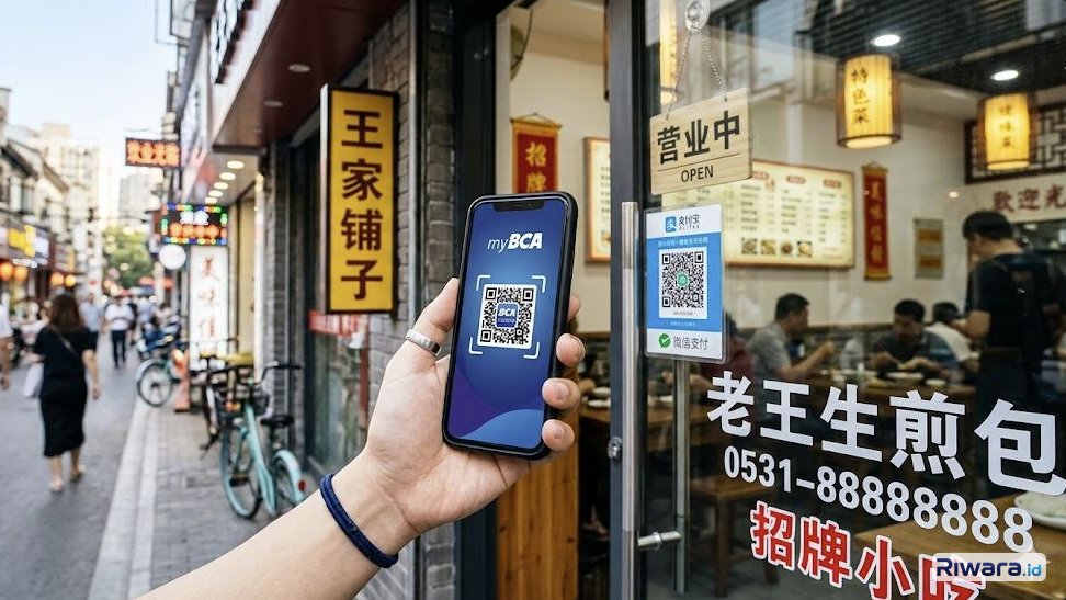 Ilustrasi penggunaan QRIS BCA di China dibuat dengan bantuan Gemini AI
